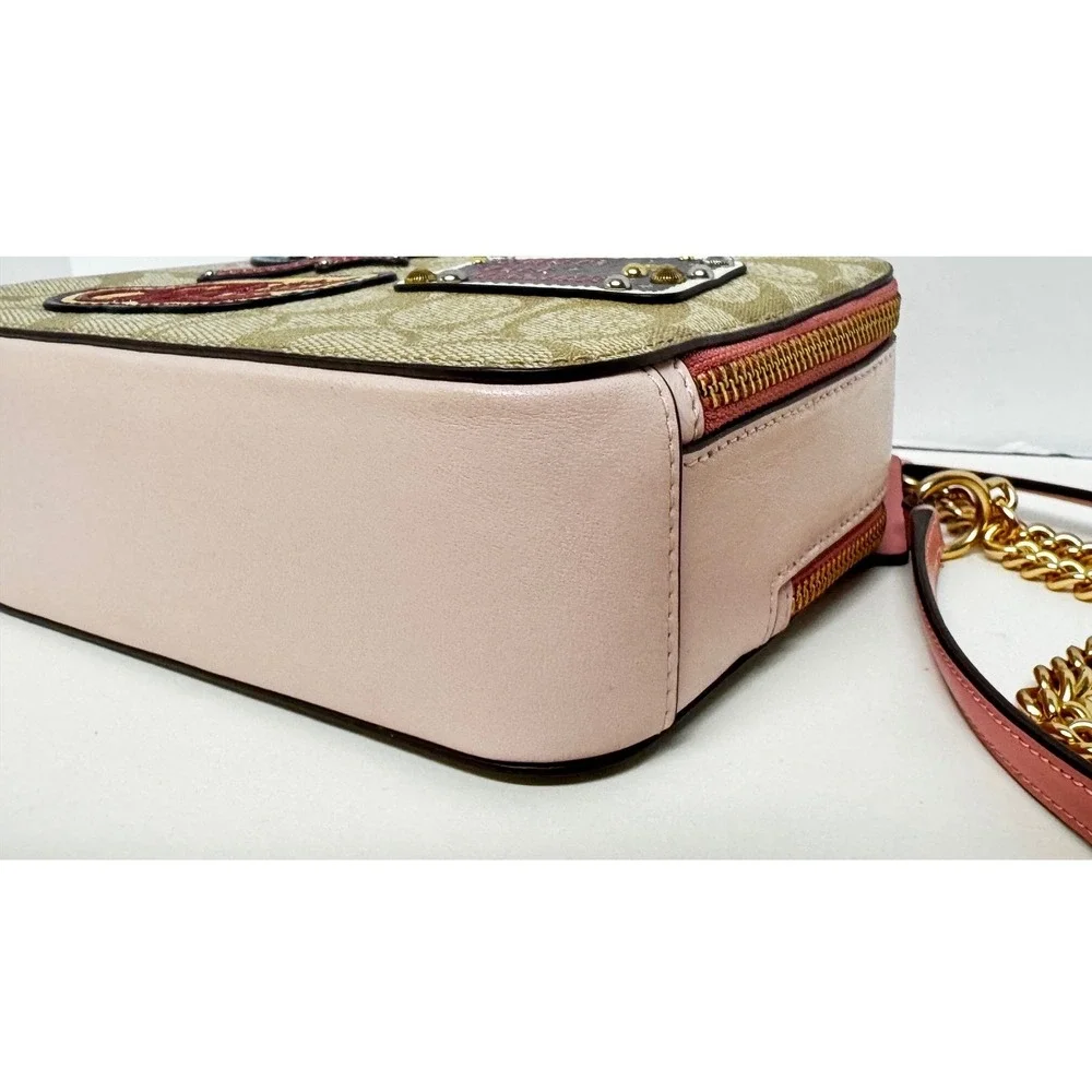 Disney x Coach Cinderella‎ Box Crossbody Bag Signature Canvas Khaki Pink C1434